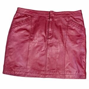 John Paul Richard uniform petite red leather mini skirt fully lined size 14 bold
